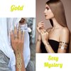 Gold Henna Temporary Tattoos for Women Girls Lace Fake Tattoo Stickers Mystery Sexy Mandala Flower Body Art Design Waterproof Henna Sticker DIY Body Face Arms Legs Party Supplies Favors 6 Sheets
