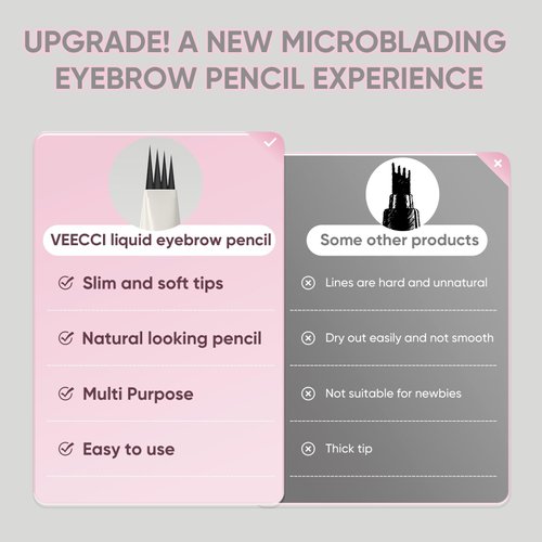 VEECCI Liquid Eyebrow Pencil Grey Brown Color - 2024 NEW 3D Waterproof Fork Tip Brow Pen with Brush, Long-lasting & Double Ended - Smudgeproof and Tattoo Microblading Effect