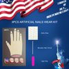 Tyuimhx 4th of July Press on Nails Short Square Independence Day Fake Nails Red White French Tip False Nails With Star Glitter Designs Acrylic Stick on Nails Patriotic Nails for Women 24Pcs