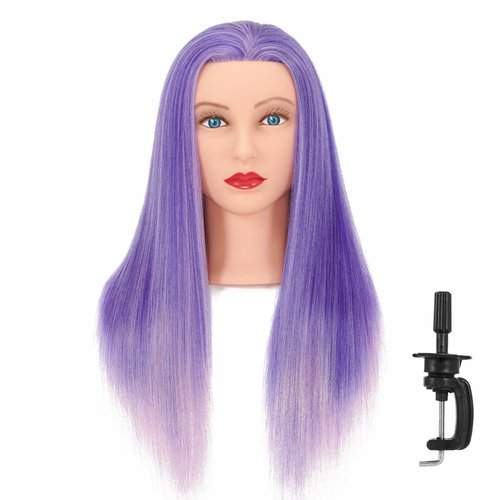 Headfix 26"-28" Long Hair Mannequin Head Synthetic Fiber Hair Hairdresser Practice Styling Training Head Cosmetology Manikin Doll Head With Clamp (6F2026WF0320)