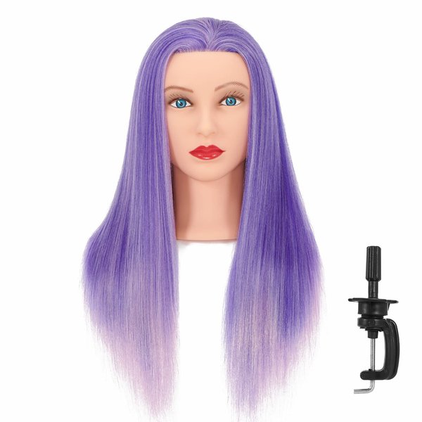 Headfix 26"-28" Long Hair Mannequin Head Synthetic Fiber Hair Hairdresser Practice Styling Training Head Cosmetology Manikin Doll Head With Clamp (6F2026WF0320)