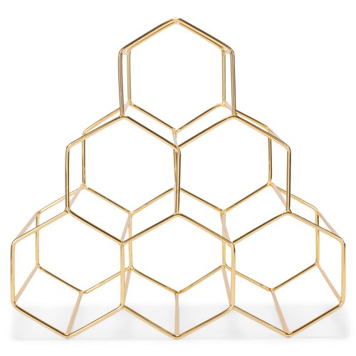 NAT & Jules Honeycomb Gold Tone Iron Metal Tabletop Wine Rack - Perfect for Kitchen Countertop, Pantry or Cabinets Display or Storage - Hold 6 Bottles, Gold Tone