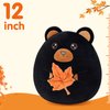 WEWILL 12-Inch Black Bear Plush Pillow - Cute Bear Holding Maple Leaf | Bear Plush Toy for Kids and Adults | Autumn Theme Decor | Black Bear Stuffed Animal Gift