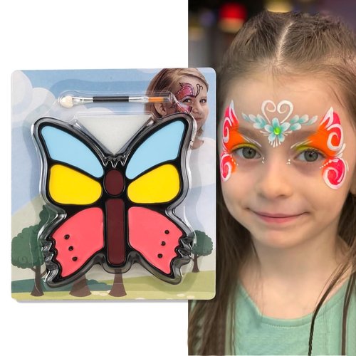 Butterfly Face Painting Kit for Kids, Professional Halloween Makeup Kit - Safe and Easy to Use Face Paint Kit for Kids for Carnival Halloween Party, Non-Toxic and Hypoallergenic Face Paint Kit (D Set)