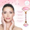 Bighiza Jade Roller and Gua Sha Face Roller Tool Set, Rose Quartz Roller with Real Flower Handle, Anti Aging, Noiseless, Relax Relieve Fine Lines and Wrinkles for Face, Eyes, Neck, Muscle Relaxing
