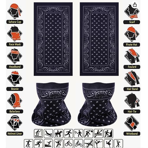 6PCS Black Face Mask Neck Gaiter Paisley Tube Bandanas Seamless Gator Masks Magic Headband Magic scarf High Elastic Multi Headwear Face Cover Balaclava with UV Resistance for Yoga Hiking Running