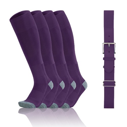 QBK Toddler Baseball Socks And Belt Youth Softball Tee Ball Combo Set for Boy Girl (2 Pairs of Socks & 1 Belt) Purple 2-4T