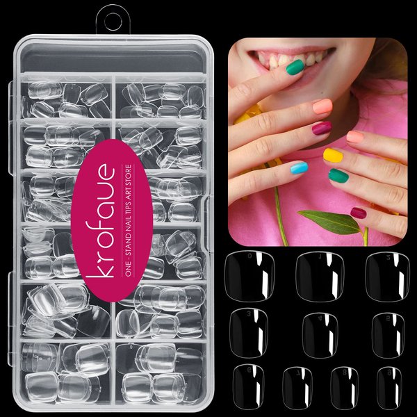 Kids Short Clear False Nails krofaue 240Pcs Full Cover Press on Nails for Little Girls Children Fake Nails Fingernail Decoration 10 Sizes Clear Soft Gel Nail Tips for Kids…