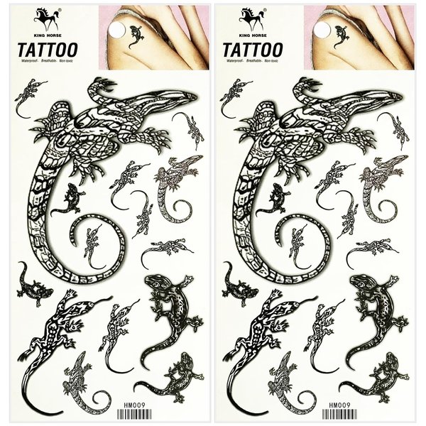 Chameleon Lizard Gecko Temporary Tattoos Fake for Women Men Makeup Hands Arm Leg Chest Shoulder Neck Fashion Removable Sticker Decal Festival Body Paint (Pack 2 PCS.)