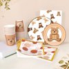 Brown Teddy Bear Baby Shower Plates - Teddy Bear Paper Plates,Disposable Cups,Napkin with Firework Pattern in Golden Border for 24 Teddy Bear Theme Party Supplies ,Baby Shower Wedding Birthday Party