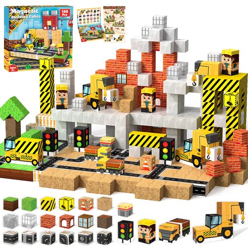 ToyUnited Magnetic Blocks - 100PCS Magnetic Building Blocks Magnetic Cubes Stacking Construction Set, STEM Montessori Sensory Toys for Kids Boys Girls Ages 3-5 6-8 Holiday Easter Birthday Gifts