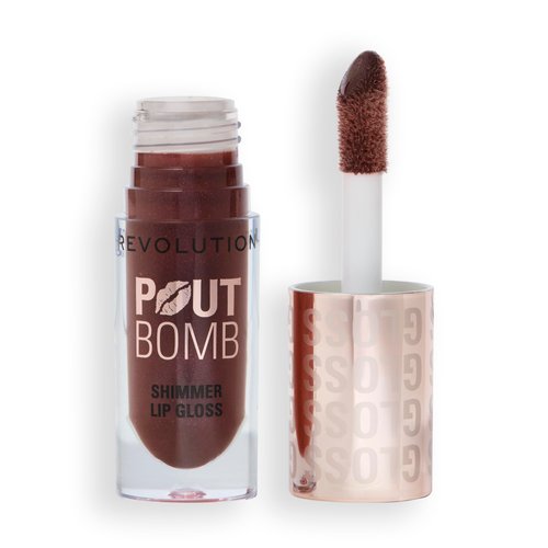 Revolution, Pout Bomb Shimmer Gloss, High-Shine Lip Gloss & Shimmer for Glossy Lips with Hyaluronic Acid & Sweet Vanilla Scent, Chocolate Sparkle, 0.15 Oz