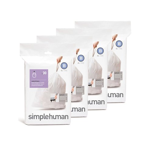 simplehuman Custom Fit Trash Can Liner B, 6 Liters / 1.6 Gallons, 30-Count (Pack of 4)