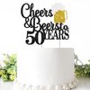Cheers & Beers to 50 Years Cake Topper, Happy 50th Birthday Cake Topper, 50th Anniversary Party Supplies, Black Glittery
