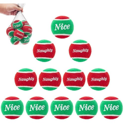 PUPTECK Squeaky Tennis Balls for Dogs - Christmas Dog Rubber Ball Toys 12 Pack, Interactive Dog Training Bounce Toys for Holiday, 2.5 inches