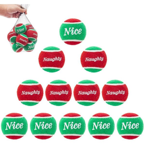 PUPTECK Squeaky Tennis Balls for Dogs - Christmas Dog Rubber Ball Toys 12 Pack, Interactive Dog Training Bounce Toys for Holiday, 2.5 inches