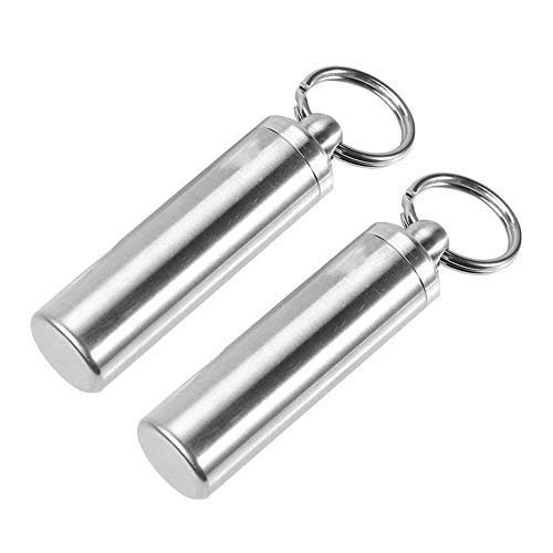 VGEBY 2Pcs Stainless Steel Medicine Pill Box Case 15mm Waterproof Keychain Holder Bottle Container Keychain Pill Holder Container For Airborne Tablets