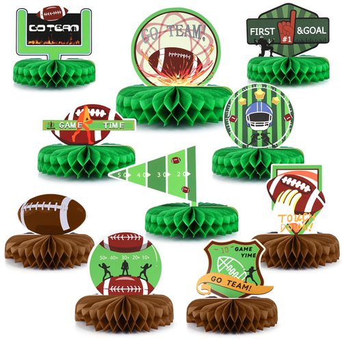 Palksky 10 Pcs Football Superbowl Party Decorations 2024,Football Theme Silhouette 3D Honeycomb C...