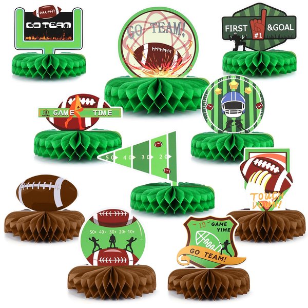 Palksky 10 Pcs Football Superbowl Party Decorations 2024,Football Theme Silhouette 3D Honeycomb Centerpiece Table Decor, Football Gameday Tailgate Party Supplies