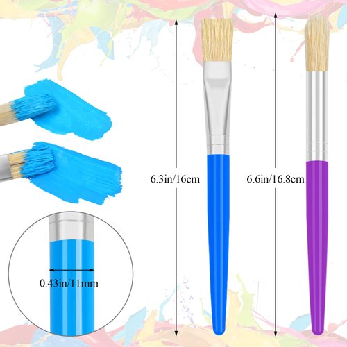 20 Pcs Paint Brushes for Kids, Round and Flat Kids Paint Brushes, Easy Hold and Clean Toddler Paint Brushes, Bristle Craft Paint Brushes for Acrylic Oil Watercolor Washable Paint