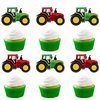 Ercadio 24 PCS Double Sided Tractor Cupcake Toppers Boy's Birthday Cupcake Toppers Decoration of Farm Party Decoration Tractor Theme Party Decor Supplies