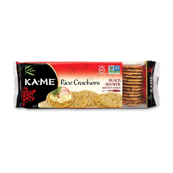 Ka-Me Rice Crackers Gluten Free And Non GMO Verified - Black Sesame & Soy (Pack of 12)
