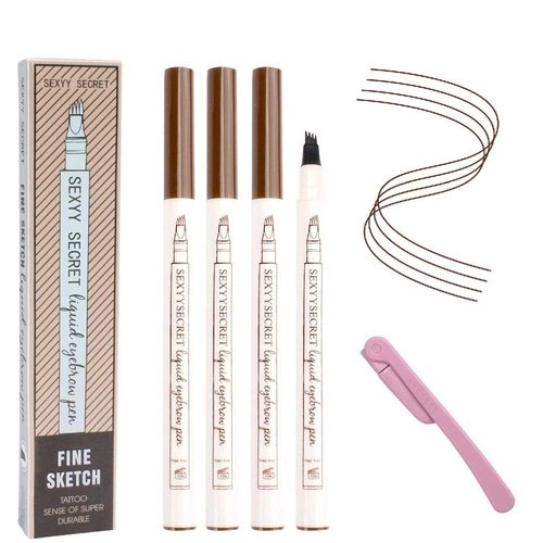 Microblading Eyebrow Pen 4 Pack Brown Brow Pencil 3D Waterproof Eyebrow Pen Waterproof Eyebrow Pencil Micro-Fork Tip Brow Pen Natural All Day Eyebrow Makeup