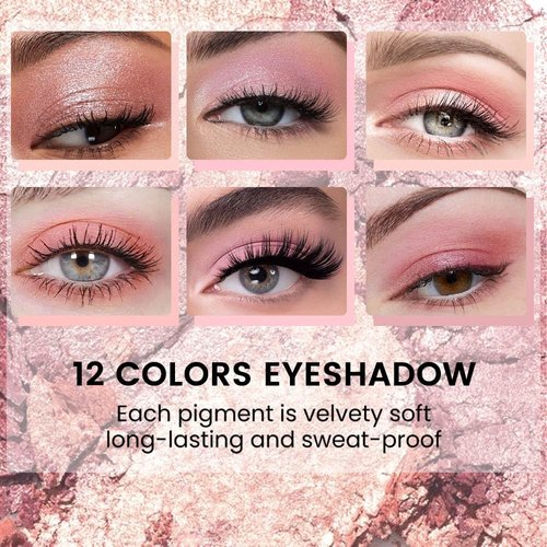 12Colors Nude Pink Eye Shadow Palette Makeup,Highly Pigmented Matte Shimmer Eyeshadow Palette Nude Pink Eye Shadows Long Lasting Waterproof Blendable Naturing-Looking,Great for Travel Gift Kit