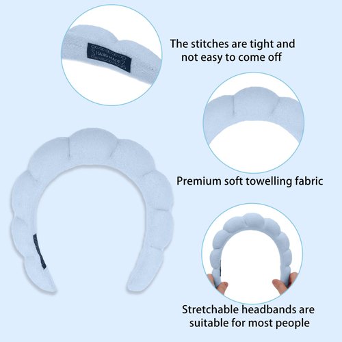 Semato 7pcs Spa Headband And Wristband Set with Velvet Scrunchies and Makeup Sponge Skincare For Washing Face Sponge Headband Bubble Headband Beauty Gifts For Women and Girls (blue)