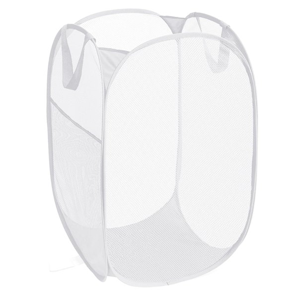 Durable Collapsible Laundry Baskets, Reinforced Mesh Pop Up Laundry Hamper, Foldable Clothes Hampers with Carry Handles for Laundry, Bathroom, Kids Room, Dorm or Travel White