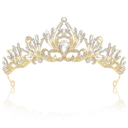 Gold Crown, CIEHER Crystal Crowns for Women Tiara for Girls Princess Crown Tiaras for Women, Crown with 4 Hair Pins for Bridal Prom Quinceanera Birthday Halloween Christmas, Hair Accessories for Women
