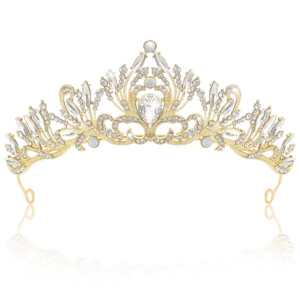 Gold Crown, CIEHER Crystal Crowns for Women Tiara for Girls Princess Crown Tiaras for Women, Crown with 4 Hair Pins for Bridal Prom Quinceanera Birthday Halloween Christmas, Hair Accessories for Women