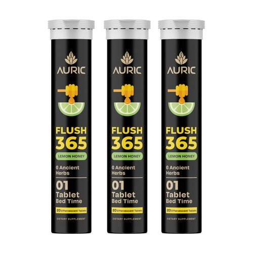 Auric Flush 365 Effervescent 60 Tablets Herbal Digestive Support | with Triphala, Isabgol, Castor Oil & Senna | Honey Lemon Flavor | Support Bowel & Gut Cleanse | Plant-Based Supplement