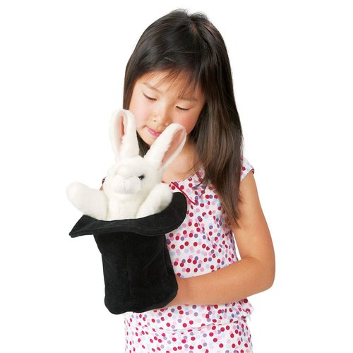 Folkmanis Rabbit In Hat Hand Puppet Black, White, Pink, 1 EA