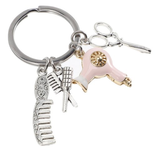 Sosoport Stylist Keychain Key Fob Hair Barber Jewelry Hair Dryer Key Chain Hair Comb Charm Keychain Scissors Charm Keychain Hairdresser Hairdresser Keychain Stainless Steel
