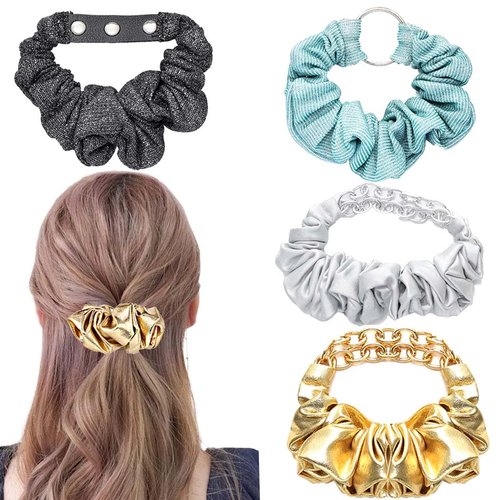 Firuilo Thick Hair Ties Silk Hair Scrunchies Leopard Leather Elastic Hair Ties Sparkly Sequins Ha...