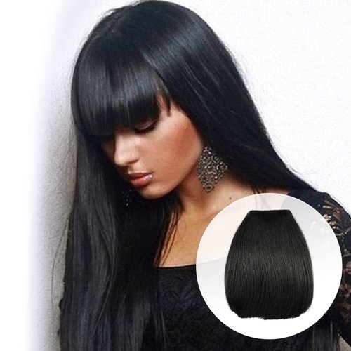 GLAM21USA Bangs Hair Clip In Bangs Clip on Bangs Sweet Bangs China Bang Synthetic Hair Piece Hair Extenstions for Women Sweet Bangs (China Bang, 1B - Off Black)