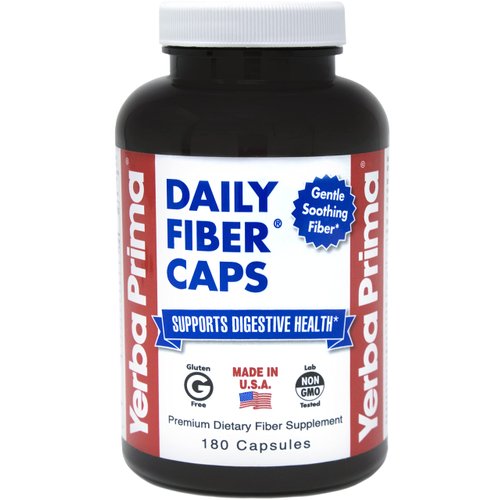Yerba Prima Daily Fiber Caps - 180 Capsules - Soluble &amp; Insoluble Dietary Fiber Supplement - Colo...