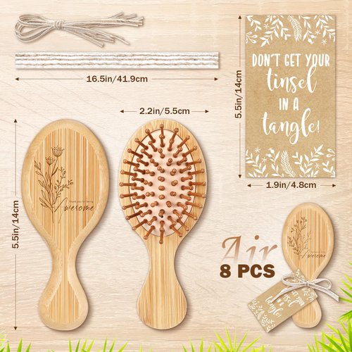 Nuogo 8 Set Employee Appreciation Gift Mini Hair Brush Detangling Brush for Women Wooden Hairbrush Paddle Comb Brush with Cards Ropes Thank You Gift Pocket Hairbrush for Team Teacher Nurse(Awesome)