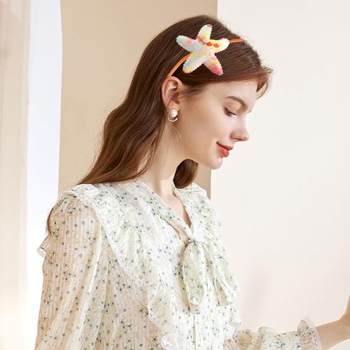 WRBAJIS Starfish Headband Sparkly Star Hair Bands Star Fish Scale Hair Hoop Mermaid Hair Accessories for Women Girls Birthday Summer Ocean Beach Pool Party Supplies(Orange)