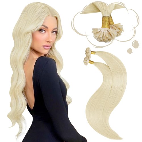 Moresoo U Tip Hair Extensions Human Hair Blonde 22 Inch Keratin Bonded Hair Extensions #60 Platinum Blonde Hair Extensions Utip Remy Human Hair 50G 50S Per Pack
