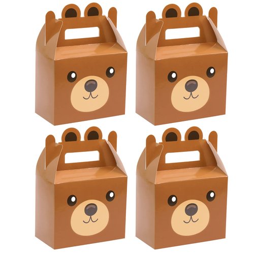 24Pcs Bear Treat Boxes Party Supplies Bear Baby Shower Theme Party Favor Goody Gift Boxes For Kids Boy Girl Brown Bear Theme Birthday Baby Shower Party Decorations Treat Candy Boxes 5.9x3.2x7.9inch