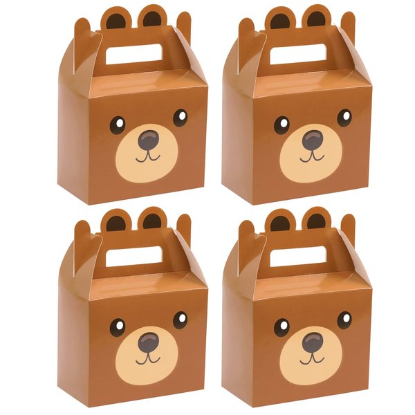 24Pcs Bear Treat Boxes Party Supplies Bear Baby Shower Theme Party Favor Goody Gift Boxes For Kids Boy Girl Brown Bear Theme Birthday Baby Shower Party Decorations Treat Candy Boxes 5.9x3.2x7.9inch