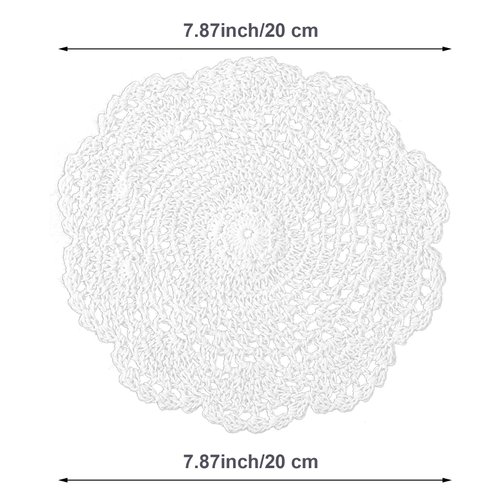 WLLHYF White Vintage Crochet Doilies 8 Inches Round Cotton Handmade Lace Placemats Crafts Tables Food Bulk Doily Cloth Set Corrugated Edge for Wedding Birthday, 4 Pack