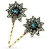 2 PCS Blue Rhinestone Hair Pins for Women Elegant Hair Clips Retro Embellishment Gold Tone French Metal Clips Prom Hair Accessories for Women Ladies Girls Formal Party Styling Tools