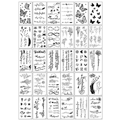 Generic 30 Sheets Temporary Tattoo Stickers, Multicolor Waterproof Pattern Tattoos Mystery Flower Butterfly Body Art Sticker for Women Girls DIY Body Face Arms Legs (DK-30P-2), Black