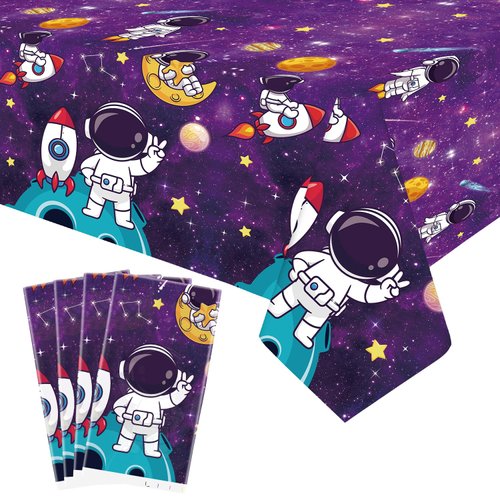 Obussgar 4 Pieces Space Party Decorations, Solar System Birthday Party Tablecloths Supplies, Planet Theme Rectangular Plastic Table Covers for Space Birthday Party Decorations, 54 x 108 Inch