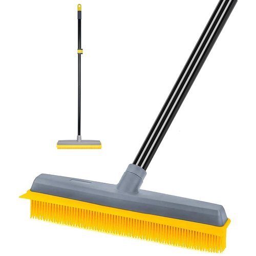 Pet Hair Broom Rubber Broom 59" Long Handle with Build-in Squeegee Silicone Broom for Sweeping Hardwood Floor Tile