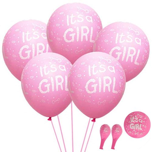 50 Pcs 12 Inch Baby Girl Shower Balloons Party Decoration, Featy - Zapikic It's a Girl - Latex Balloons for Wedding Birthday Baby Shower Party DIY Decoration Pink Colors