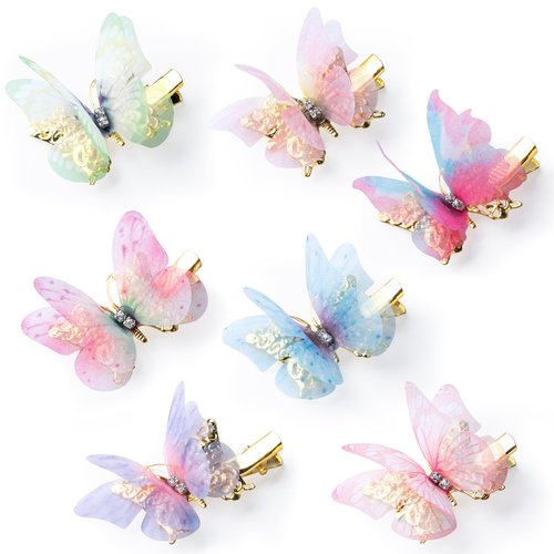 HINZIC 14 PCS Butterfly Hair Clips Claw Colorful Little Net Yarn Butterfly Hair Clip Gold Metal C...